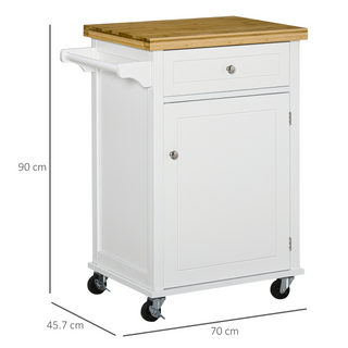 Kitchen Cart Storage Trolley Wooden Cabinet with Drawer Cupboard Towel Rail White - Giant Lobelia