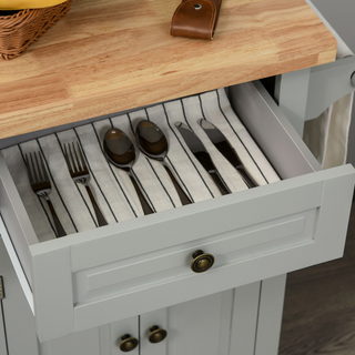 Rolling Kitchen Island Storage Trolley with Rubber Wood Top & Drawers for Dining Room, Grey - Giant Lobelia