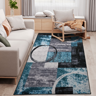 Blue Geometric Rug, Modern Area Rugs Large Carpet for Living Room, Bedroom, Dining Room, 160x230 cm - Giant Lobelia