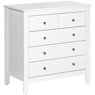 Modern Chest of Drawers, 5 Drawer Storage Cabinet with Metal Handles and Runners for Bedroom, White - Giant Lobelia