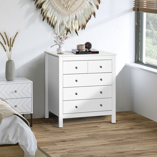 Modern Chest of Drawers, 5 Drawer Storage Cabinet with Metal Handles and Runners for Bedroom, White - Giant Lobelia