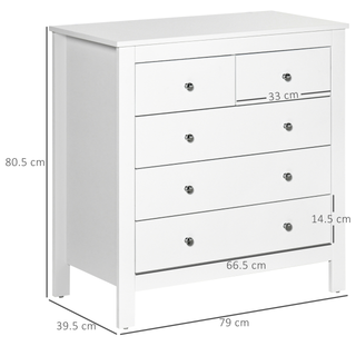 Modern Chest of Drawers, 5 Drawer Storage Cabinet with Metal Handles and Runners for Bedroom, White - Giant Lobelia