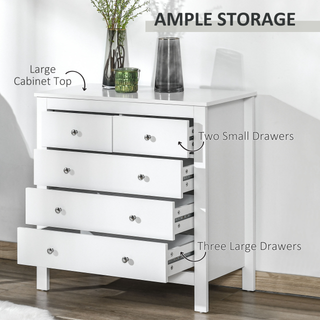 Modern Chest of Drawers, 5 Drawer Storage Cabinet with Metal Handles and Runners for Bedroom, White - Giant Lobelia