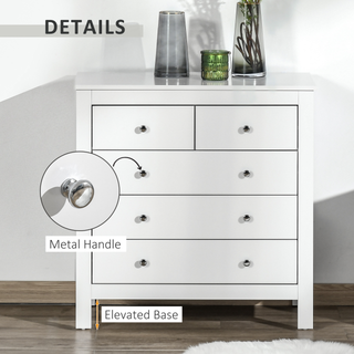 Modern Chest of Drawers, 5 Drawer Storage Cabinet with Metal Handles and Runners for Bedroom, White - Giant Lobelia