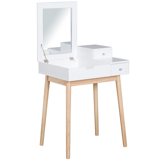 MDF,Pine Dressing Table Desk Flip-up Mirror Multi-purpose 2 Drawers Modern - White - Giant Lobelia