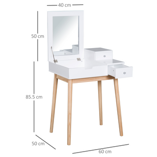 MDF,Pine Dressing Table Desk Flip-up Mirror Multi-purpose 2 Drawers Modern - White - Giant Lobelia