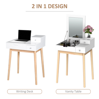 MDF,Pine Dressing Table Desk Flip-up Mirror Multi-purpose 2 Drawers Modern - White - Giant Lobelia