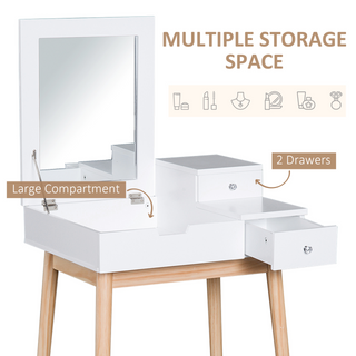 MDF,Pine Dressing Table Desk Flip-up Mirror Multi-purpose 2 Drawers Modern - White - Giant Lobelia