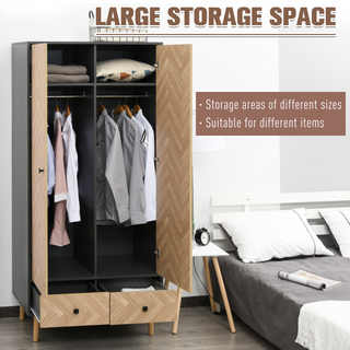 Modern Wardrobe Cabinet Wood Grain Sticker Surface with Shelf, Hanging Rod and 2 Drawers 90x50x190cm - Giant Lobelia