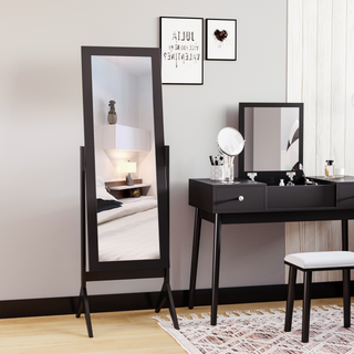 Freestanding Dressing Mirror Bedroom Tall Adjustable Angle 148x47cm Brown - Giant Lobelia