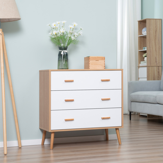 Chest of Drawers with 3 Drawers, Bedroom Cabinet, Storage Organizer for Living Room, White and Natural - Giant Lobelia