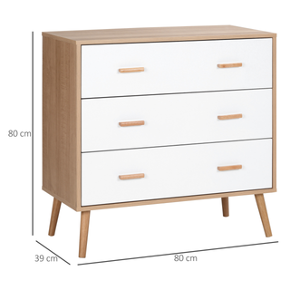 Chest of Drawers with 3 Drawers, Bedroom Cabinet, Storage Organizer for Living Room, White and Natural - Giant Lobelia