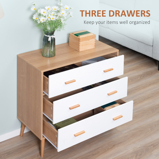 Chest of Drawers with 3 Drawers, Bedroom Cabinet, Storage Organizer for Living Room, White and Natural - Giant Lobelia