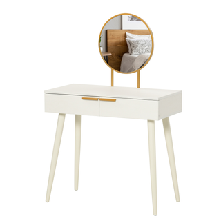 Modern Dressing Table with Round Mirror, Makeup Vanity Table with 2 Drawers for Bedroom, Living Room, White - Giant Lobelia