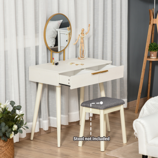 Modern Dressing Table with Round Mirror, Makeup Vanity Table with 2 Drawers for Bedroom, Living Room, White - Giant Lobelia