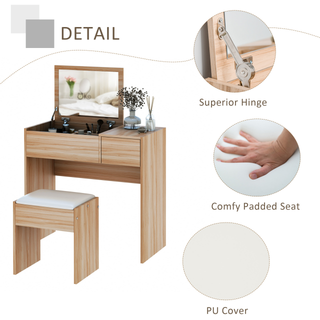 Chipboard Dressing Table Set Cushioned Stool Flip-up Mirror Drawer Wood Grain Colour - Giant Lobelia