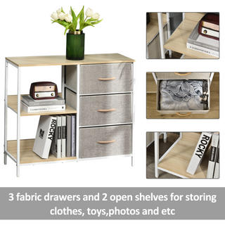 Chest of Drawers Storage  Dresser Cabinet Organizer with 3 Fabric Drawers and 2 Display Shelves for Living Room, Bedroom, Hallway, Beige - Giant Lobelia