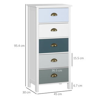 Slim Storage Cabinet Organiser, Chest of Drawers, 5-Drawer Dresser with Metal Handle for Living Room, Bedroom - Giant Lobelia