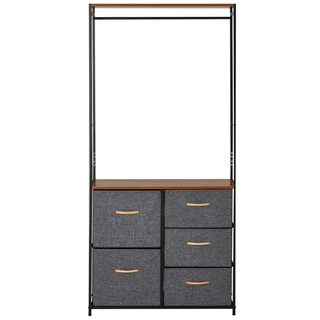 Chest of Drawers with Coat rack Steel Frame 5 Drawers  Bedroom Hallway Home Furniture Black Brown - Giant Lobelia