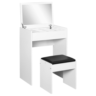 Dressing Table Set Padded Stool Dresser with Flip-up Mirror Multi-purpose - White - Giant Lobelia