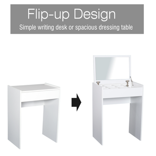 Dressing Table Set Padded Stool Dresser with Flip-up Mirror Multi-purpose - White - Giant Lobelia