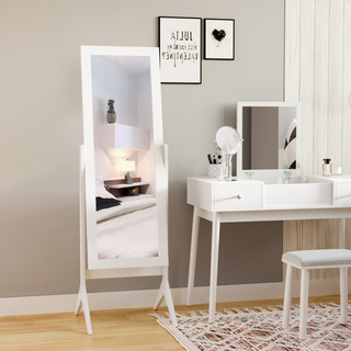 Freestanding Dressing Mirror Bedroom Tall Adjustable Angle 148x47cm White - Giant Lobelia