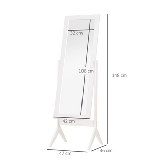 Freestanding Dressing Mirror Bedroom Tall Adjustable Angle 148x47cm White - Giant Lobelia