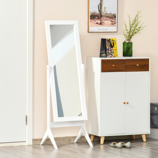 Freestanding Dressing Mirror Bedroom Tall Adjustable Angle 148x47cm White - Giant Lobelia