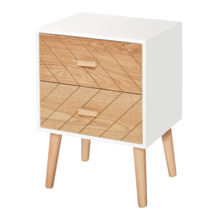 2 Drawers Bedside Table with Pine Legs, Bedroom Wooden Storage Cabinet, Oak - Giant Lobelia