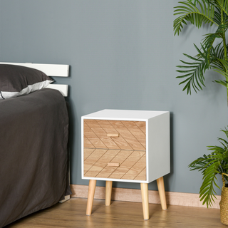 2 Drawers Bedside Table with Pine Legs, Bedroom Wooden Storage Cabinet, Oak - Giant Lobelia