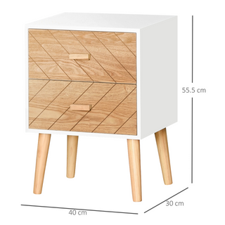 2 Drawers Bedside Table with Pine Legs, Bedroom Wooden Storage Cabinet, Oak - Giant Lobelia