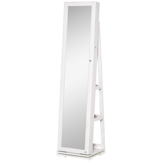 360° Swivel Jewellery Cabinet, Mirror Armoire, Full Length Mirror, Lockable Jewellery Organizer with Built-In Small Mirror, White - Giant Lobelia