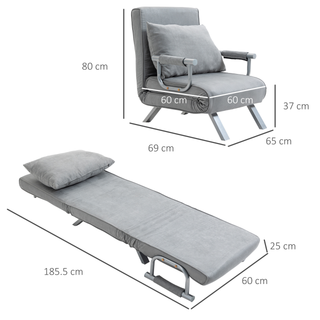 Modern 2-In-1 Design Single Sofa Bed Sleeper Foldable Portable Armchair Bed Chair Lounge Couch with Pillow for Living Room, Bedroom, Light Grey - Giant Lobelia