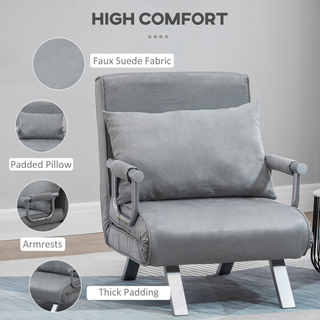 Modern 2-In-1 Design Single Sofa Bed Sleeper Foldable Portable Armchair Bed Chair Lounge Couch with Pillow for Living Room, Bedroom, Light Grey - Giant Lobelia