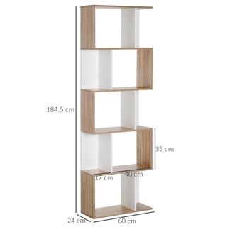 5-tier Bookcase Storage Display Shelving S Shape design Unit Divider Natural - Giant Lobelia