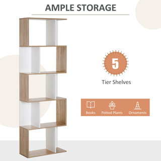 5-tier Bookcase Storage Display Shelving S Shape design Unit Divider Natural - Giant Lobelia