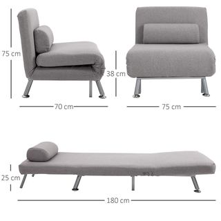 Single Sofa Bed Sleeper Foldable Portable Pillow Lounge Couch Living Room Furniture - Grey - Giant Lobelia