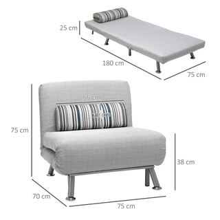 Single Sofa Bed, 1 Person Sleeper Foldable Lounge with Pillow, Grey - Giant Lobelia