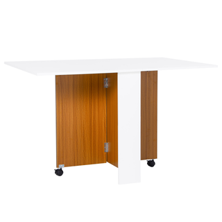 Folding Dining Table Writing Desk Workstation w/ Casters Teak Colour, White - Giant Lobelia