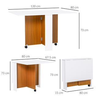 Folding Dining Table Writing Desk Workstation w/ Casters Teak Colour, White - Giant Lobelia