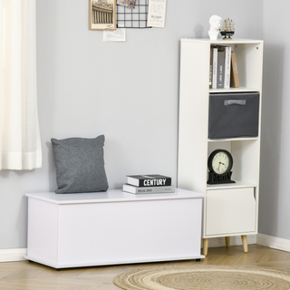 Wooden Storage Box Clothes Toy Chest Bench Seat Ottoman Bedding Blanket Trunk Container with Lid - White - Giant Lobelia