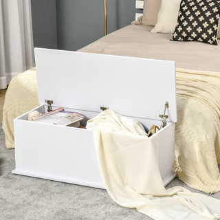 Wooden Storage Box Clothes Toy Chest Bench Seat Ottoman Bedding Blanket Trunk Container with Lid - White - Giant Lobelia