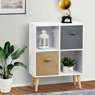 Freestanding 4 Cube Storage Cabinet Unit w/ 2 Fabric Drawers Handles Home Office Organisation Shelves Furniture 54.5L x 24W x 69.5H cm - Giant Lobelia