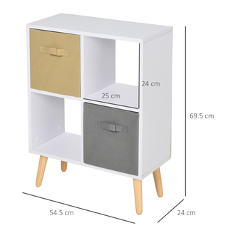 Freestanding 4 Cube Storage Cabinet Unit w/ 2 Fabric Drawers Handles Home Office Organisation Shelves Furniture 54.5L x 24W x 69.5H cm - Giant Lobelia