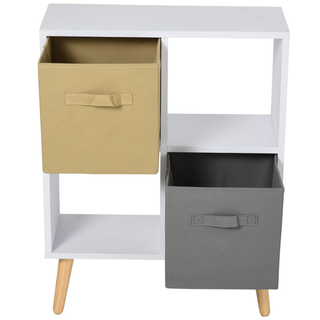 Freestanding 4 Cube Storage Cabinet Unit w/ 2 Fabric Drawers Handles Home Office Organisation Shelves Furniture 54.5L x 24W x 69.5H cm - Giant Lobelia