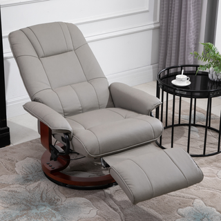 Manual Recliner Chair Armchair Sofa with Faux Leather Upholstered Wooden Base for Living Room Bedroom, Grey - Giant Lobelia