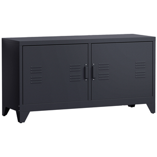 Industrial TV Cabinet Stand Media Center Steel Shelf Doors Storage System DVD Recorder Receiver Unit - Black - Giant Lobelia