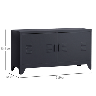 Industrial TV Cabinet Stand Media Center Steel Shelf Doors Storage System DVD Recorder Receiver Unit - Black - Giant Lobelia