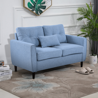 2 Seat Sofa Double Sofa Loveseat Fabric Wooden Legs Tufted Design for Living Room, Dining Room, Office, Light Blue - Giant Lobelia