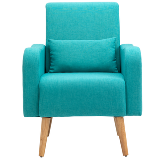 Accent Chair, Linen-Touch Armchair, Upholstered Leisure Lounge Sofa, Club Chair with Wooden Frame, Teal - Giant Lobelia